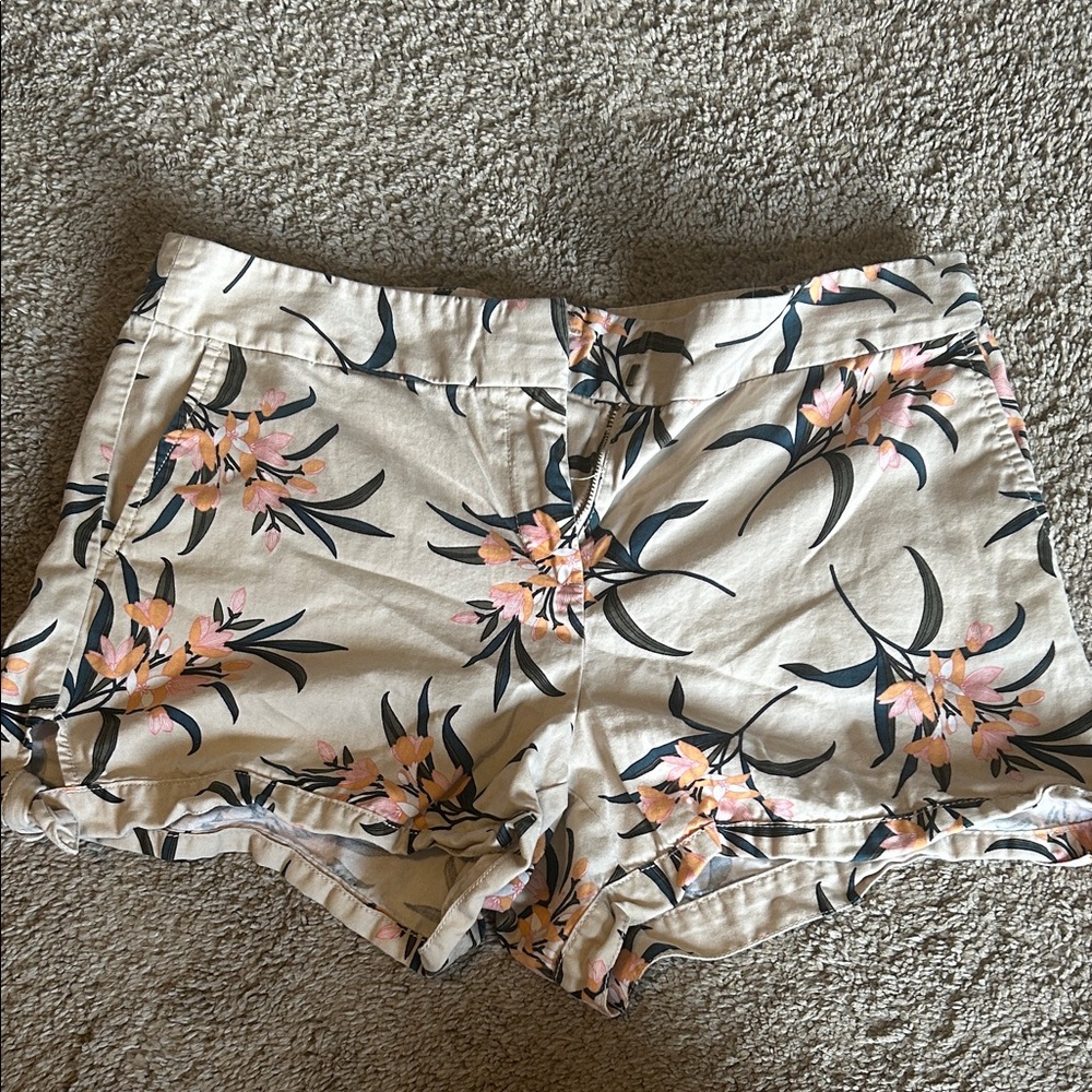 LOFT High Waist Floral Print Shorts - Cream and Pink
